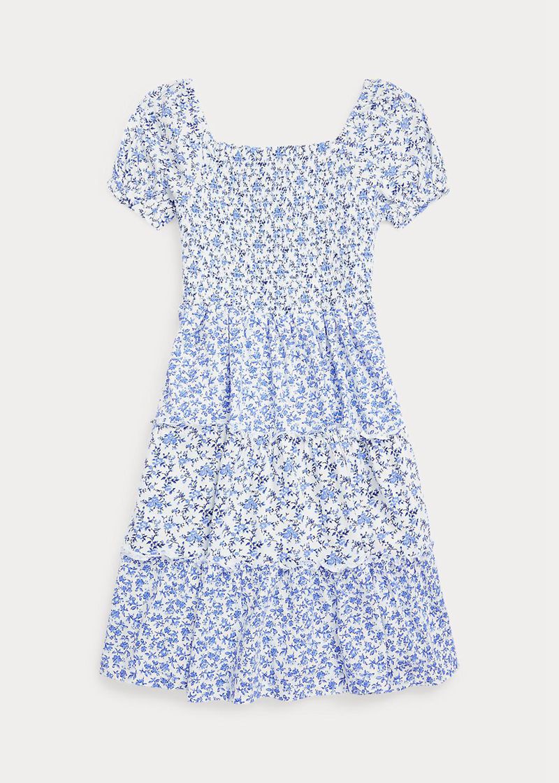 Vestidos Polo Ralph Lauren Niña 7-14 Años Floral Smocked Cotton Jersey Chile Azules AOLSX-8130